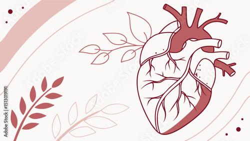 Organic Feel Human Heart Vector Art with Muted Red and Pink Color Palette  
