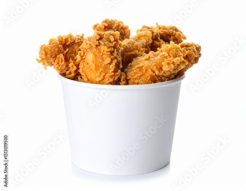 Fried chicken in paper bucket isolated on white background