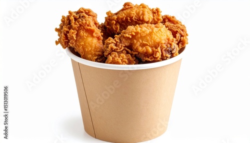 Fried chicken in paper bucket isolated on white background