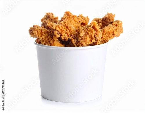 Fried chicken in paper bucket isolated on white background photo