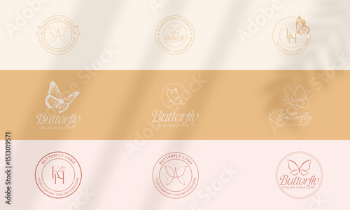Butterfly with beautiful wings logo template linear vector illustration. Emblem design for cosmetic logotype or feminine brand line art style.
