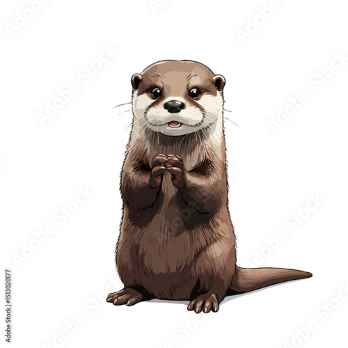 Adorable Cartoon Asian Small-Clawed Otter Standing Up