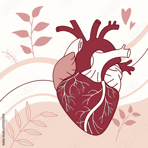 Health and Vitality Human Heart Vector Art with Subtle Grain Texture and Veins  