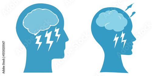 Brainstorming concept with head silhouette isolated on white background