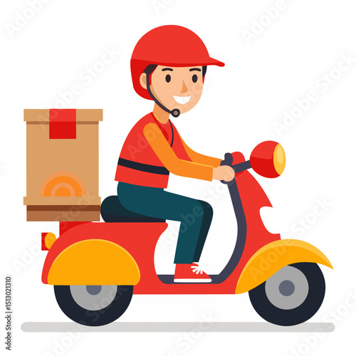 Delivery Man delivering a parcel on a Scooter with Parcel Speedy Vector Illustration of Urban Delivery Service On withe background