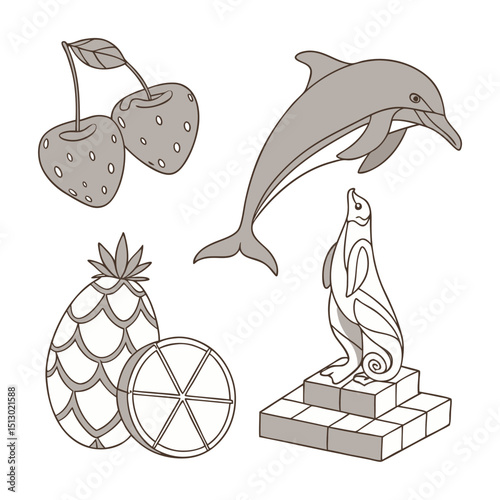 A set of realistic color Clay Showpieces vector white clean background