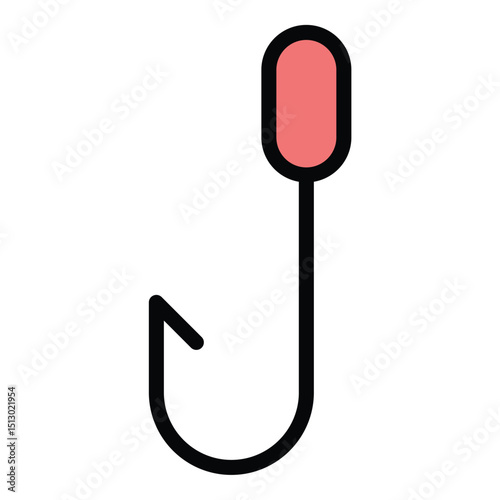 Hook icon flat line style illustration representing fishing gear and attachment tools, suitable for marine, outdoor, and angling-related projects
