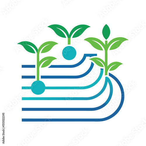 Abstract illustration depicting growth and sustainability through lines and seedlings