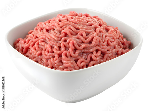 white ceramic bowl with ground raw beef isolated on transparent background Generative Ai.
