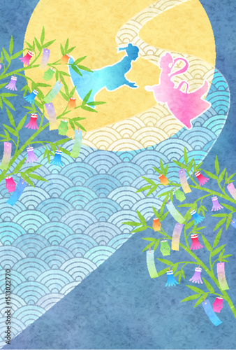 七夕　天の川　月　背景