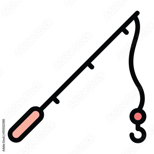 Rod icon flat line style illustration representing fishing equipment or structural tools, suitable for outdoor, angling, and construction-related projects