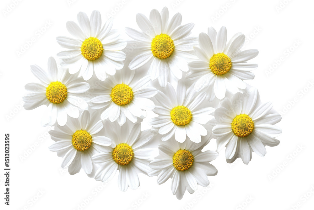 Obraz premium A Bouquet of Delicate White Daisies with Yellow Centers Against a Black Background: A Stunning Close-up Floral Photograph
