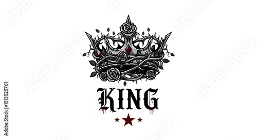 Detailed gothic crown adorned with roses and thorny vines above a king title with dripping effect