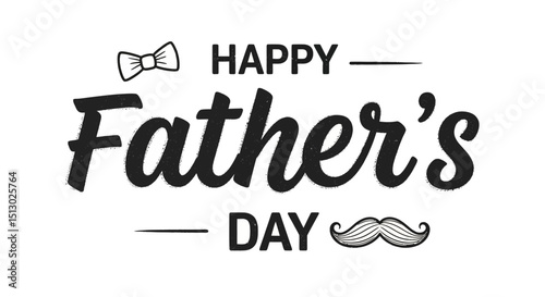 Happy fathers day greeting card with mustache and bow tie design in black and white