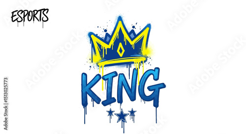 Graffiti style esports king logo with dripping paint and crown illustration