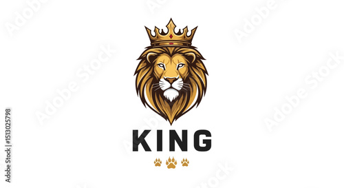 Illustration of a majestic lion wearing a crown symbolizing royalty power and leadership in a graphic logo design