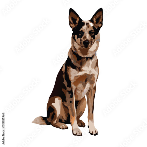 German Shepherd dog sitting, color drawing, realistic. Vector 