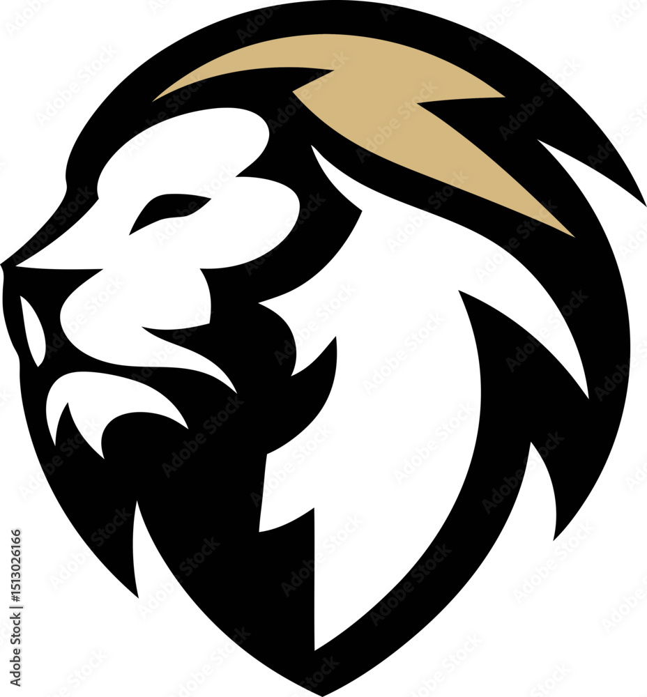 Obraz premium Majestic lion face side view vector icon for premium logos and royal emblems.