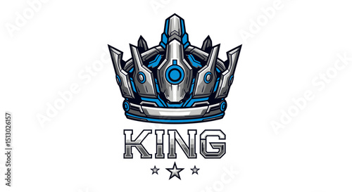 Futuristic metallic crown design with sharp edges and blue accents symbolizing royalty and power