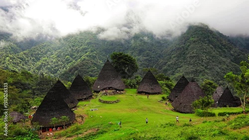 Wae Rebo traditional village the house roofs covered with straw remote indonesian village Labuan Bajo Indonesia