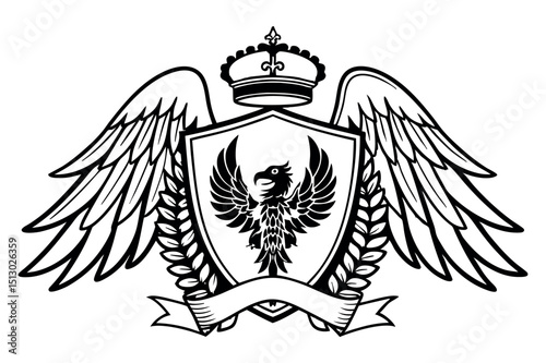 Vintage vector illustration of the heraldic coat of arms of the Russian Empire with a tribal eagle shield, crown, and wings design, perfect for a tattoo or decoration