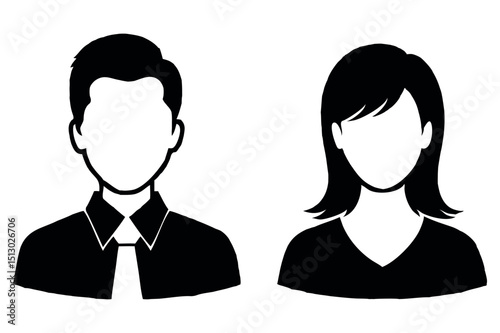 Vector set of diverse male and female user profile silhouettes for business communication icons