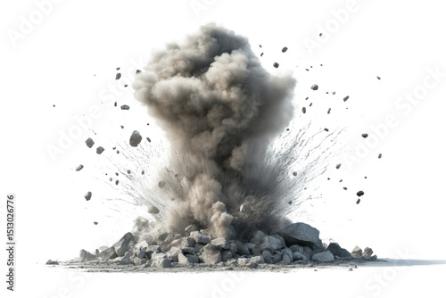 Powerful Explosion Captured in a Dramatic Still Image: A Grey and White Spectacle of Debris and Dust