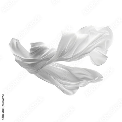 Flowing white fabric in motion isolated on transparent background. photo
