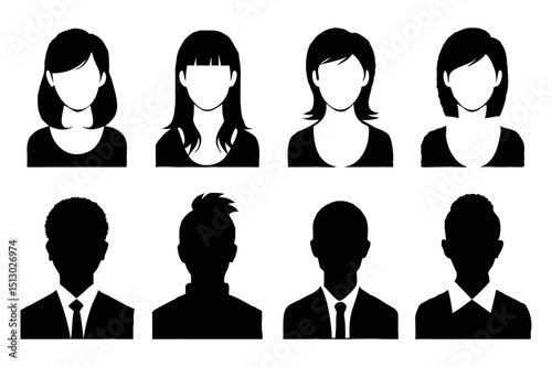 Vector set of diverse male and female user profile silhouettes for business communication icons