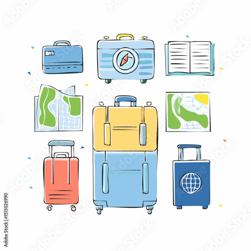 Loose travel icons with a hand-drawn and sketchy visual theme.