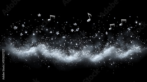 Sparkling musical notes, stars, and clouds