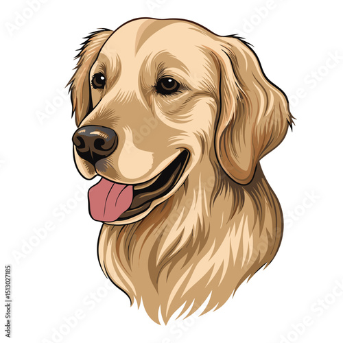 Golden retriever head smiling face Vector on white background