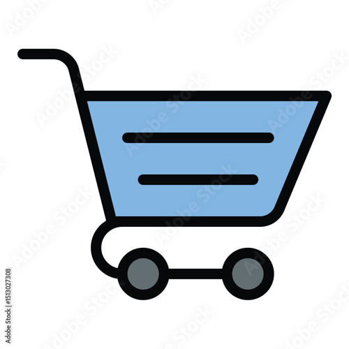 Shopping cart icon flat line style illustration representing online shopping and retail purchases, suitable for e-commerce, retail, and marketing projects