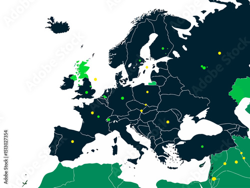  euro a map of europe showing all of the capital cities as a green dot connected by wires