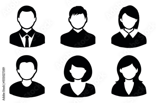 Vector set of diverse male and female user profile silhouettes for business communication icons