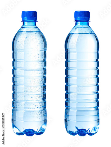 Two Plastic Bottles of Mineral Water with Blue Caps