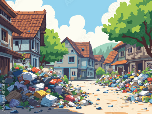 Rubbish and dirty area at the street of the village, Pile of garbage