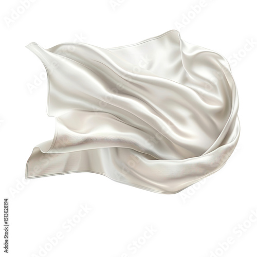 Soft silk-like flowing fabric swirl in air on transparent background.