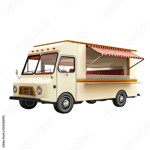 Yellow vintage food truck on transparent background.