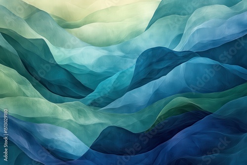 Abstract, soft waves in gradient blue and green color palette background. Use it as a serene backdrop for websites or creative digital art.