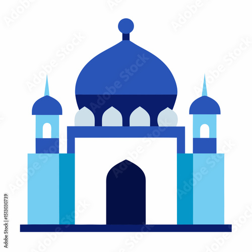 minimal masjid vector art   indigo and ice blue 