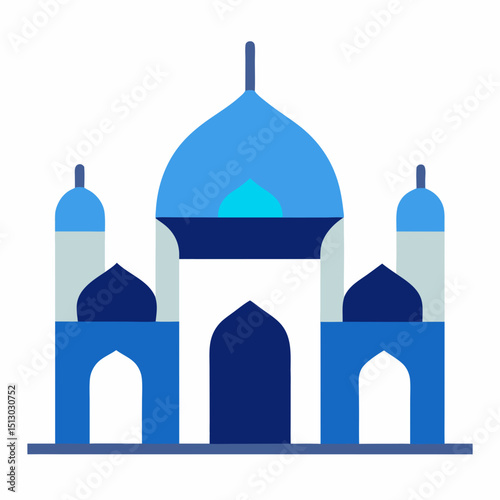 minimal masjid vector art   indigo and ice blue 