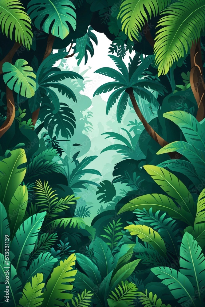 Naklejka premium Deep forest green tropical jungle background for card or greeting template banner backdrop