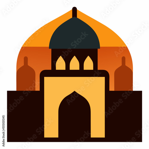 realistic mosque vector   golden hour with arched .svg