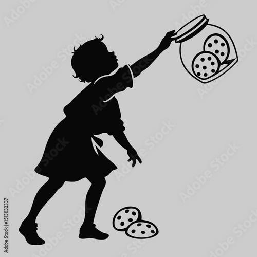 a child reaching for a cookie jar silhouette vector design art and illustration