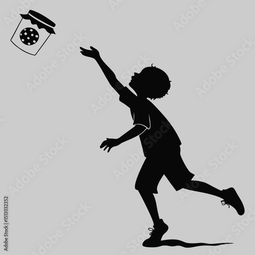 a child reaching for a cookie jar silhouette vector design art and illustration