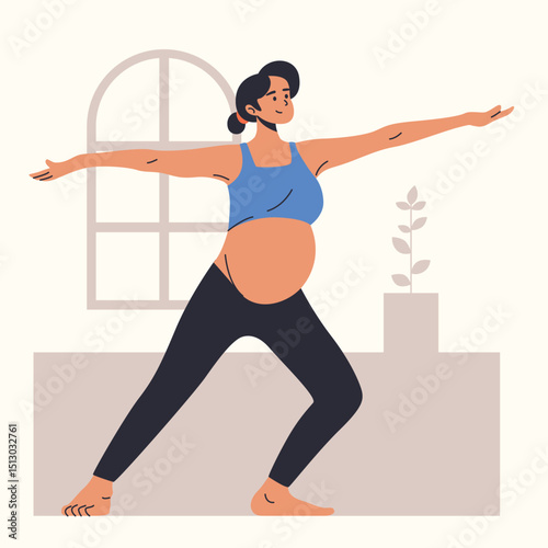 Illustration of an Pregnant Yoga Cartoon Character