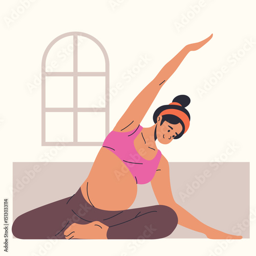 Illustration of an Pregnant Yoga Cartoon Character