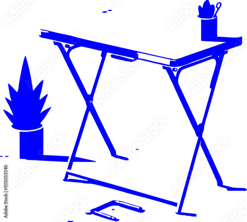 Blue Silhouette of Portable Drafting Table with Supplies