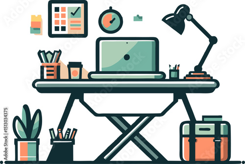Modern Minimalist Home Office Workspace Illustration